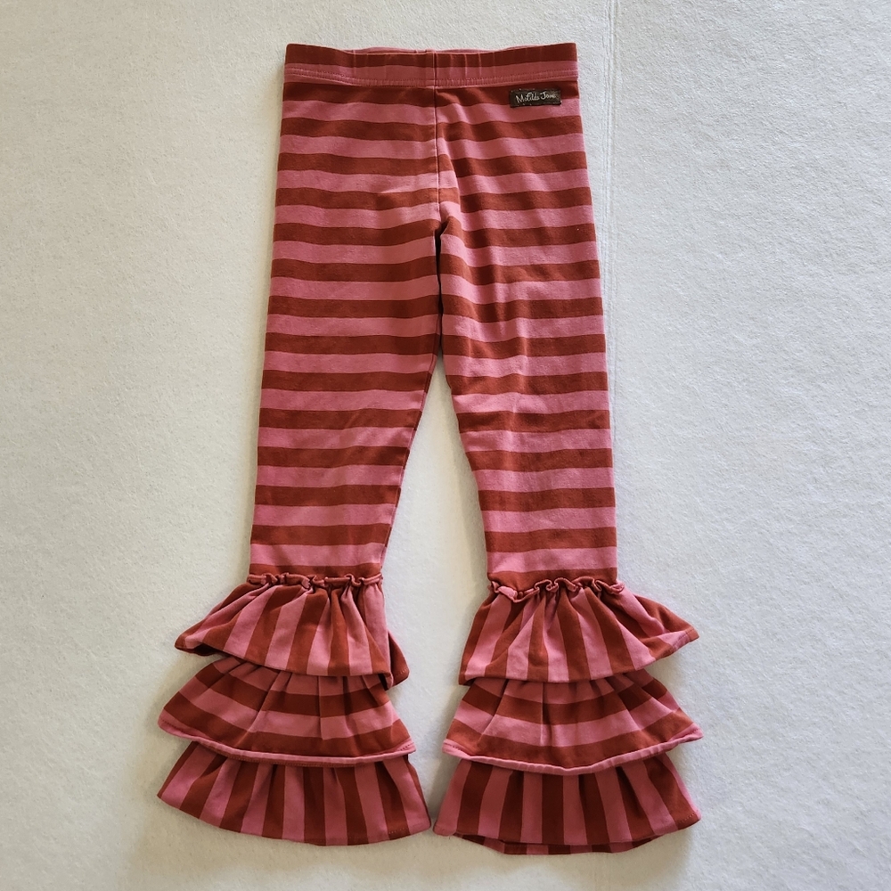 Matilda Jane Rose and Mauve Striped Ruffle-Hem Leggings Size 6